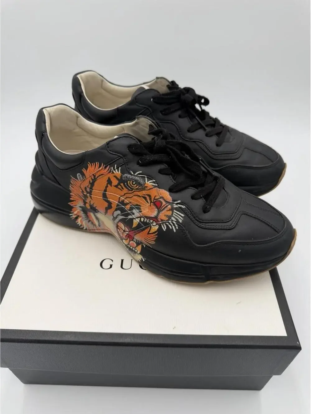 Gucci Rhyton Tiger Sneakers Black Size 10 US 43 EU With Box